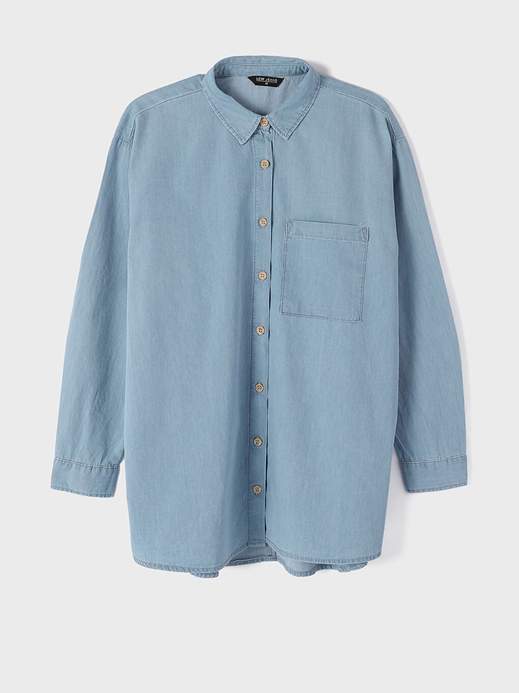 تونيك جينز بياقة قميص سادة كم طويل للسيدات