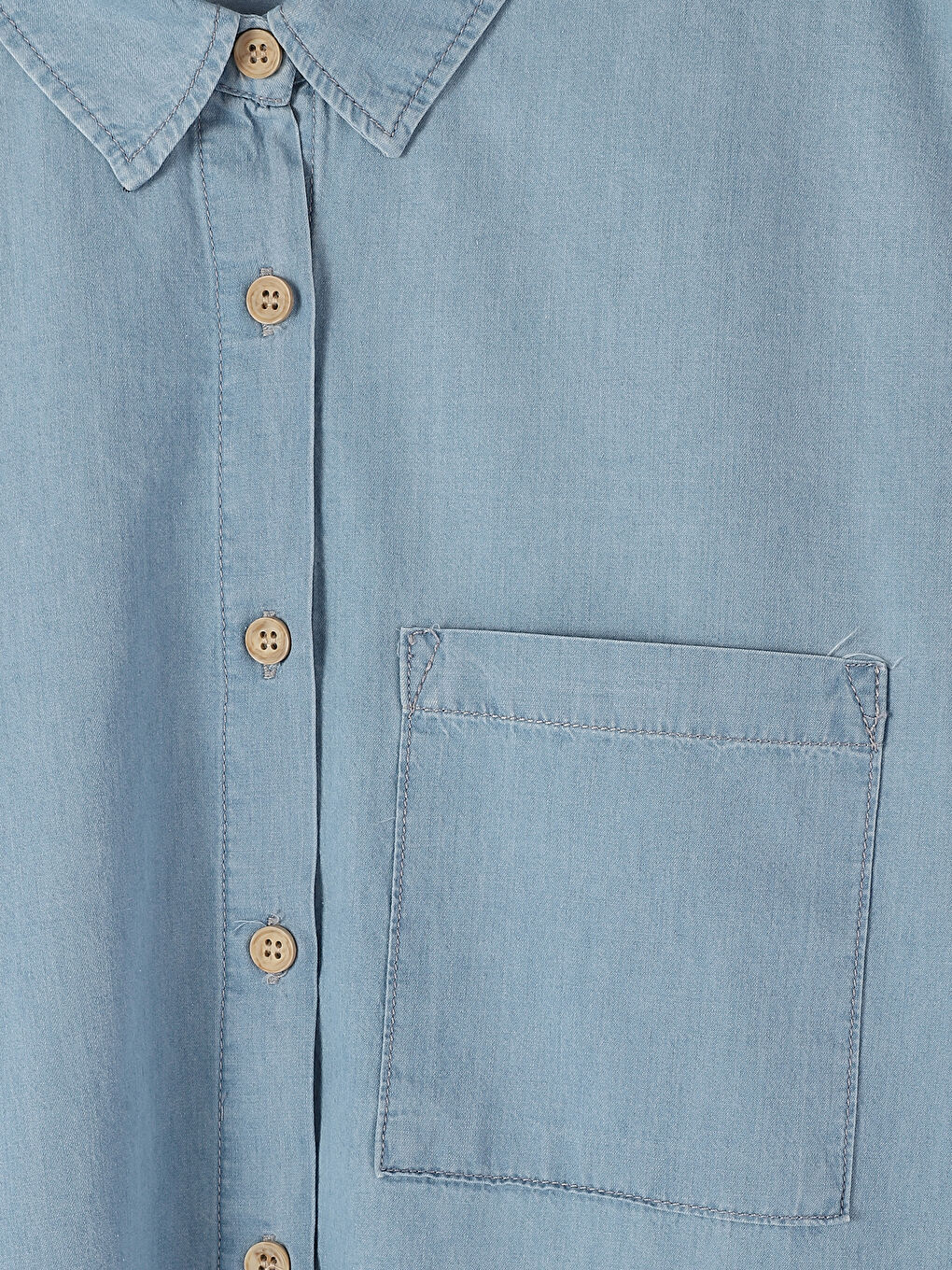 تونيك جينز بياقة قميص سادة كم طويل للسيدات-1
