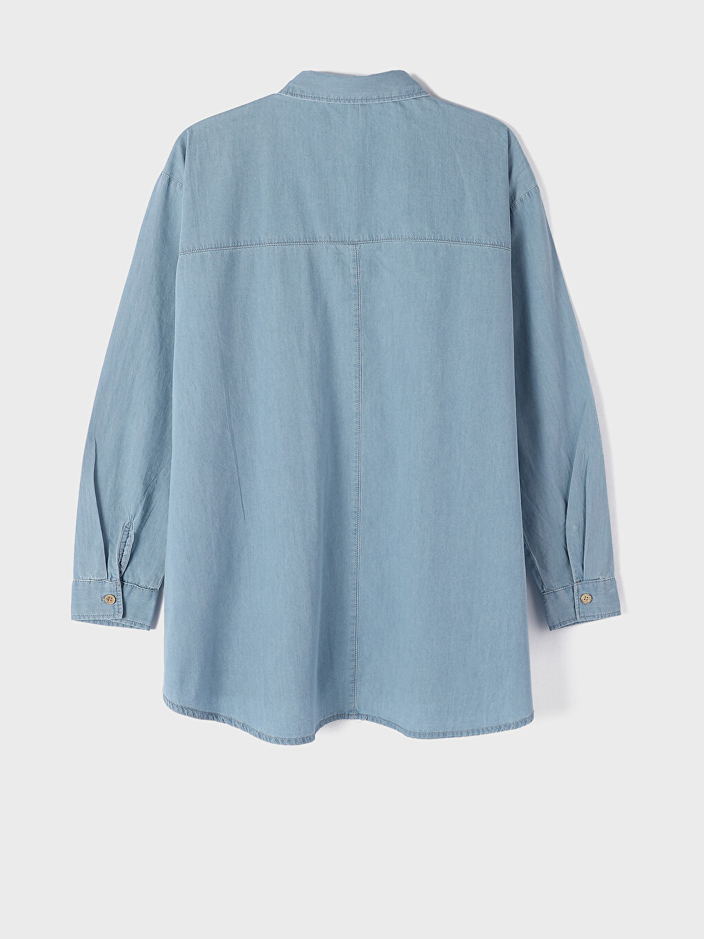 تونيك جينز بياقة قميص سادة كم طويل للسيدات-2