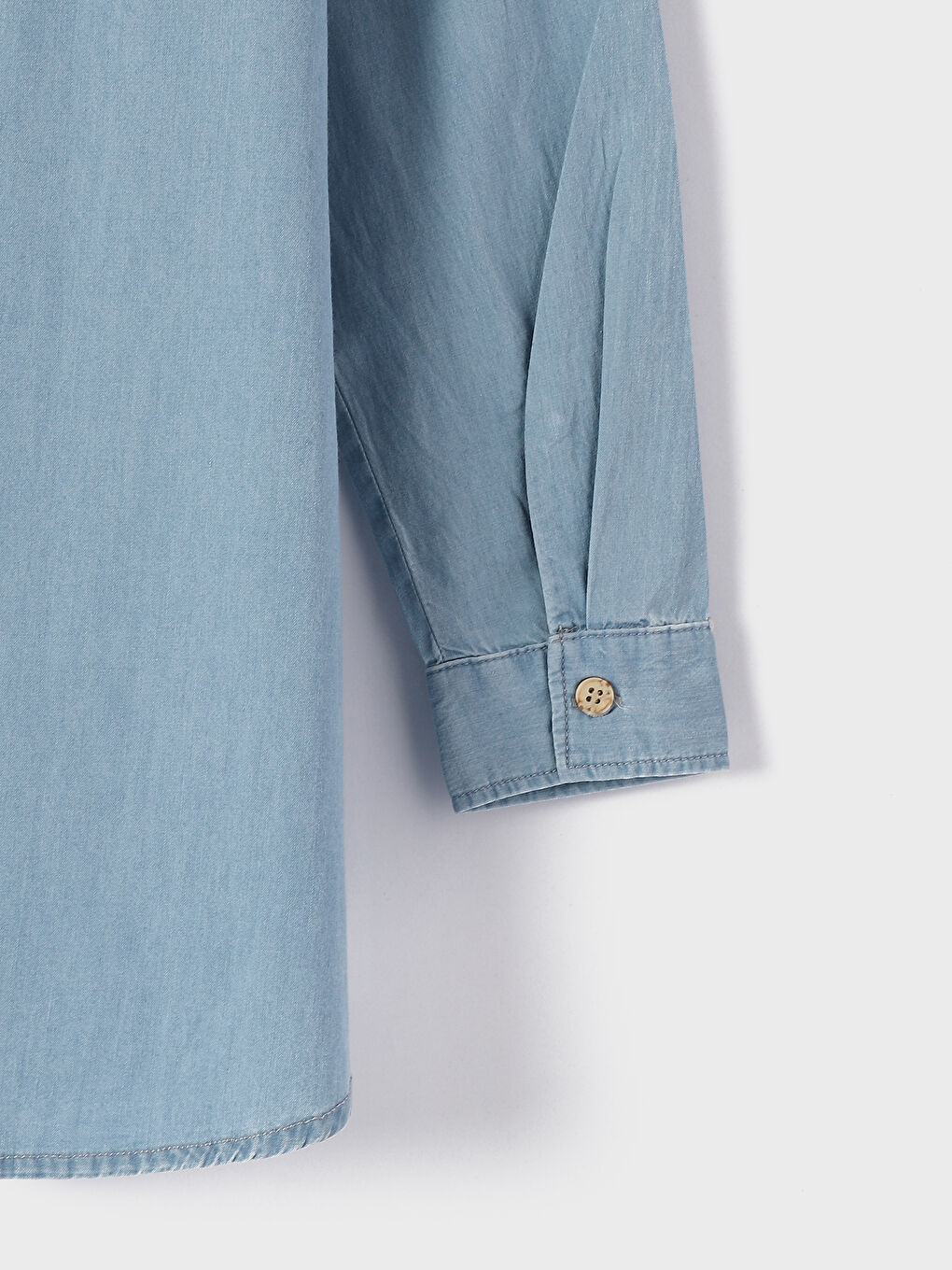 تونيك جينز بياقة قميص سادة كم طويل للسيدات-3