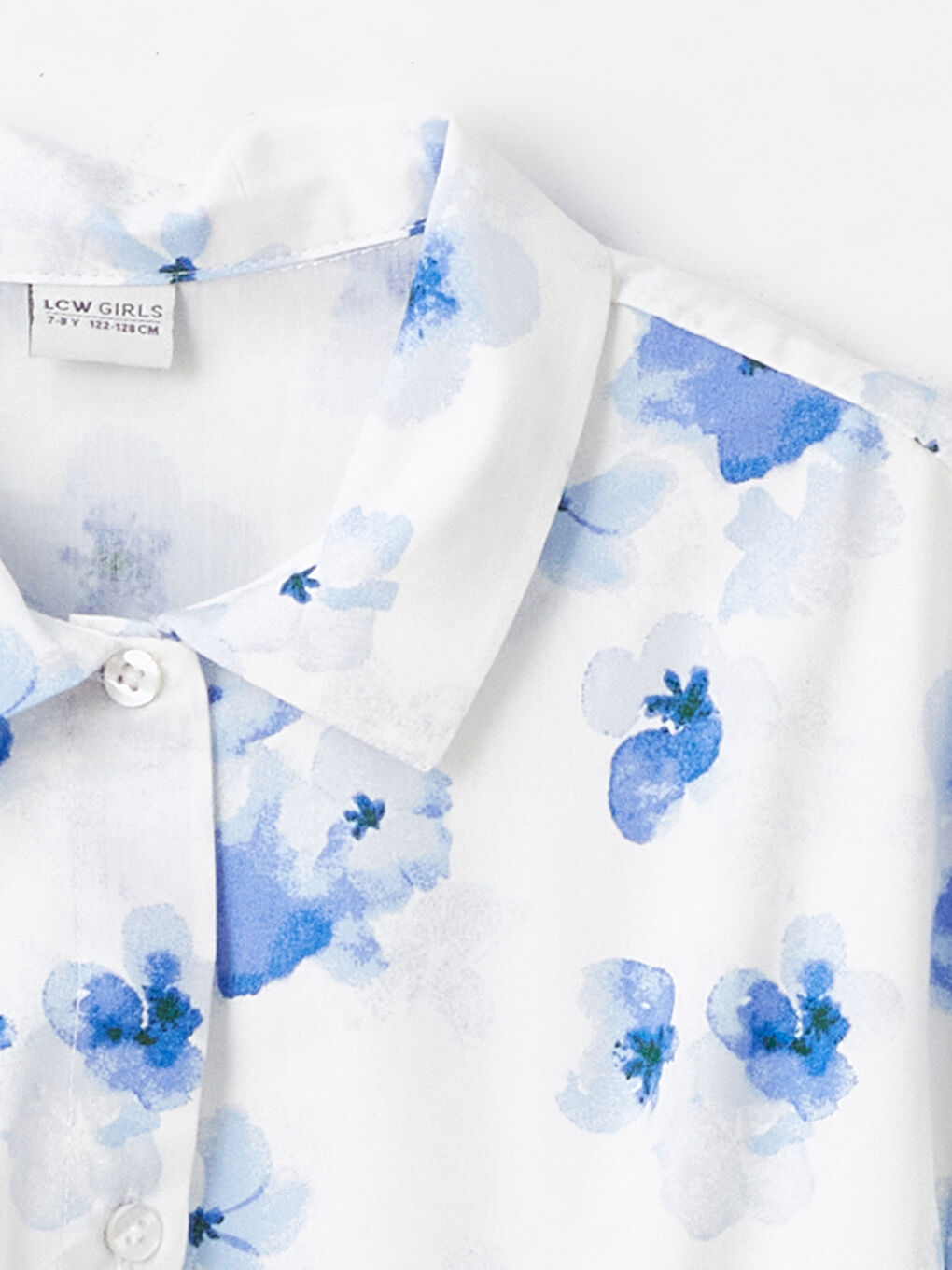 Ekru Çiçekli Kısa Kollu Kız Çocuk Crop Gömlek-1