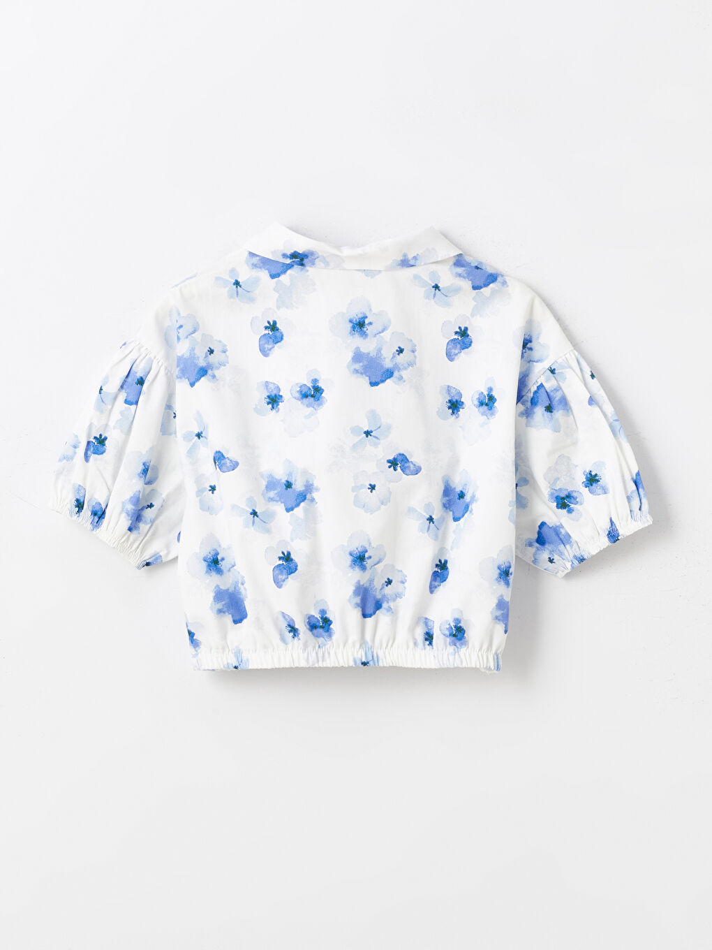Ekru Çiçekli Kısa Kollu Kız Çocuk Crop Gömlek-2