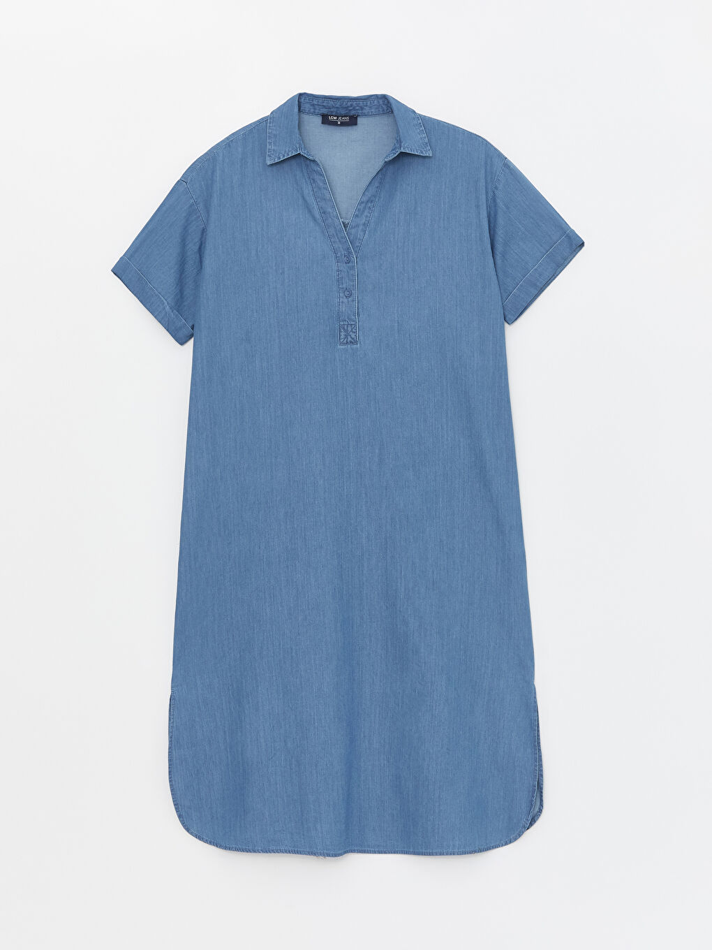 Collared Neck Plain Short Sleeve Women's Denim Dress -S48687Z8-507