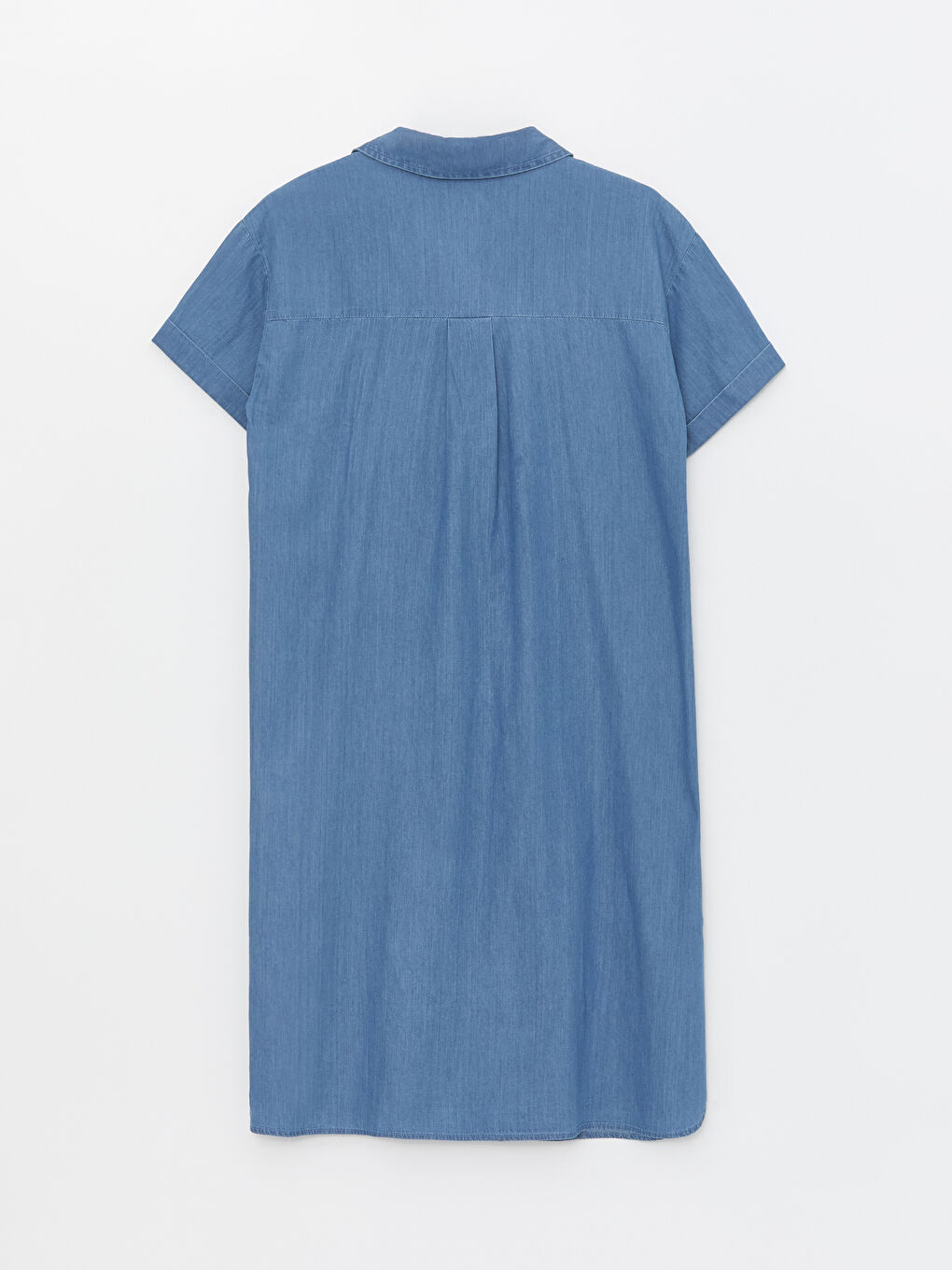 Collared Neck Plain Short Sleeve Women's Denim Dress -S48687Z8-507