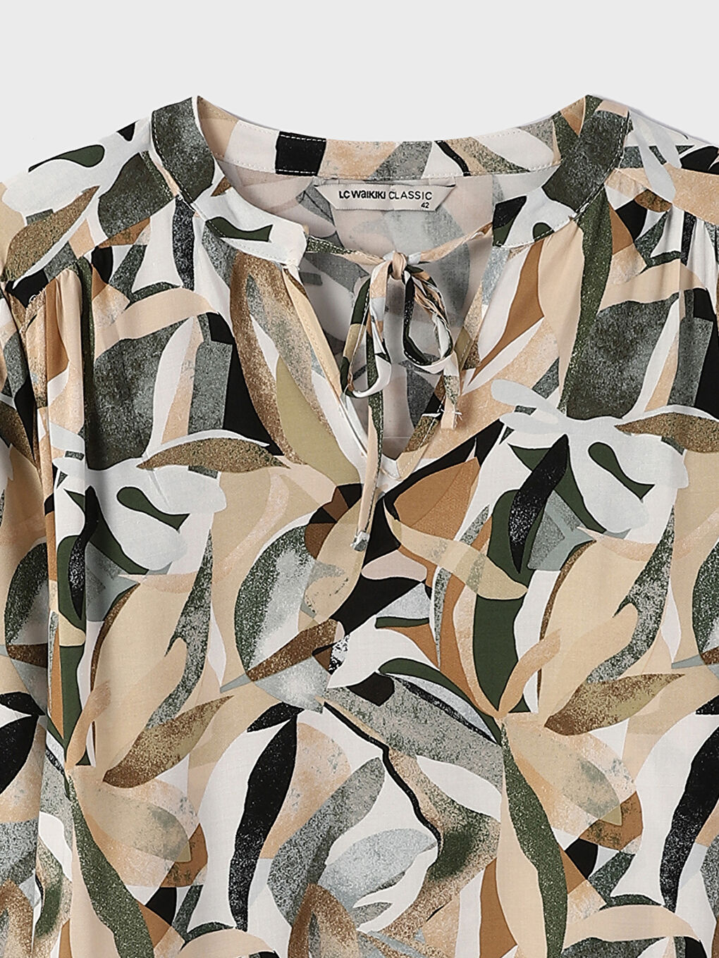 Tie Neck Patterned Long Sleeve Women's Blouse-2