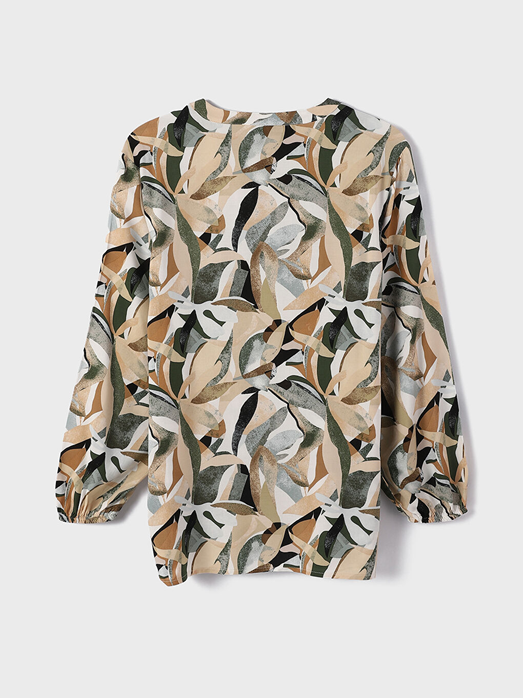 Tie Neck Patterned Long Sleeve Women's Blouse-1