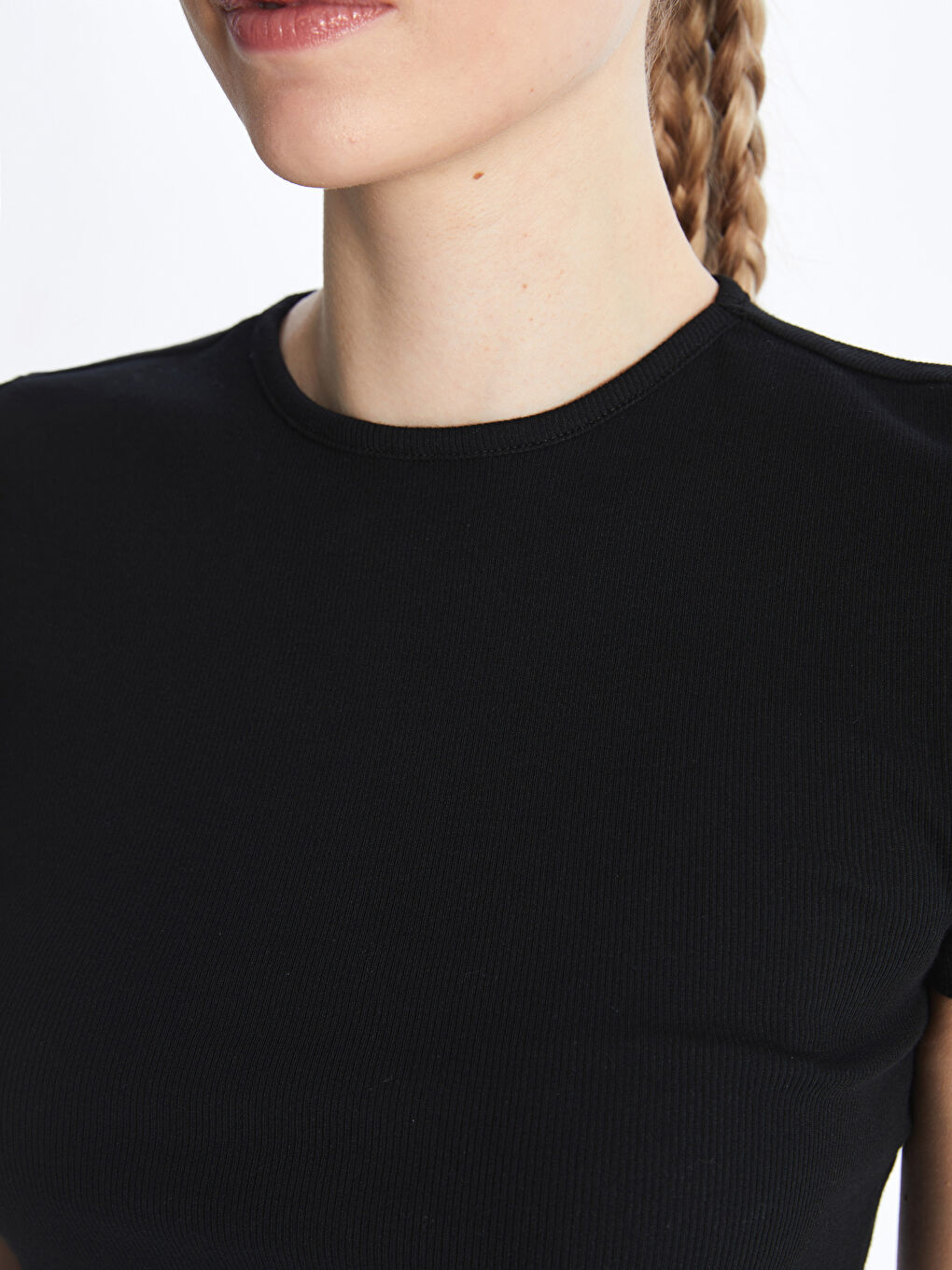 Crew Neck Plain Short Sleeve Women's Crop -S48694Z8-CVL
