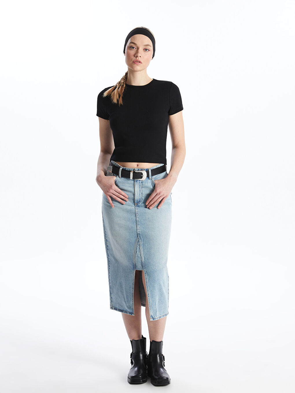 Crew Neck Plain Short Sleeve Women's Crop -S48694Z8-CVL