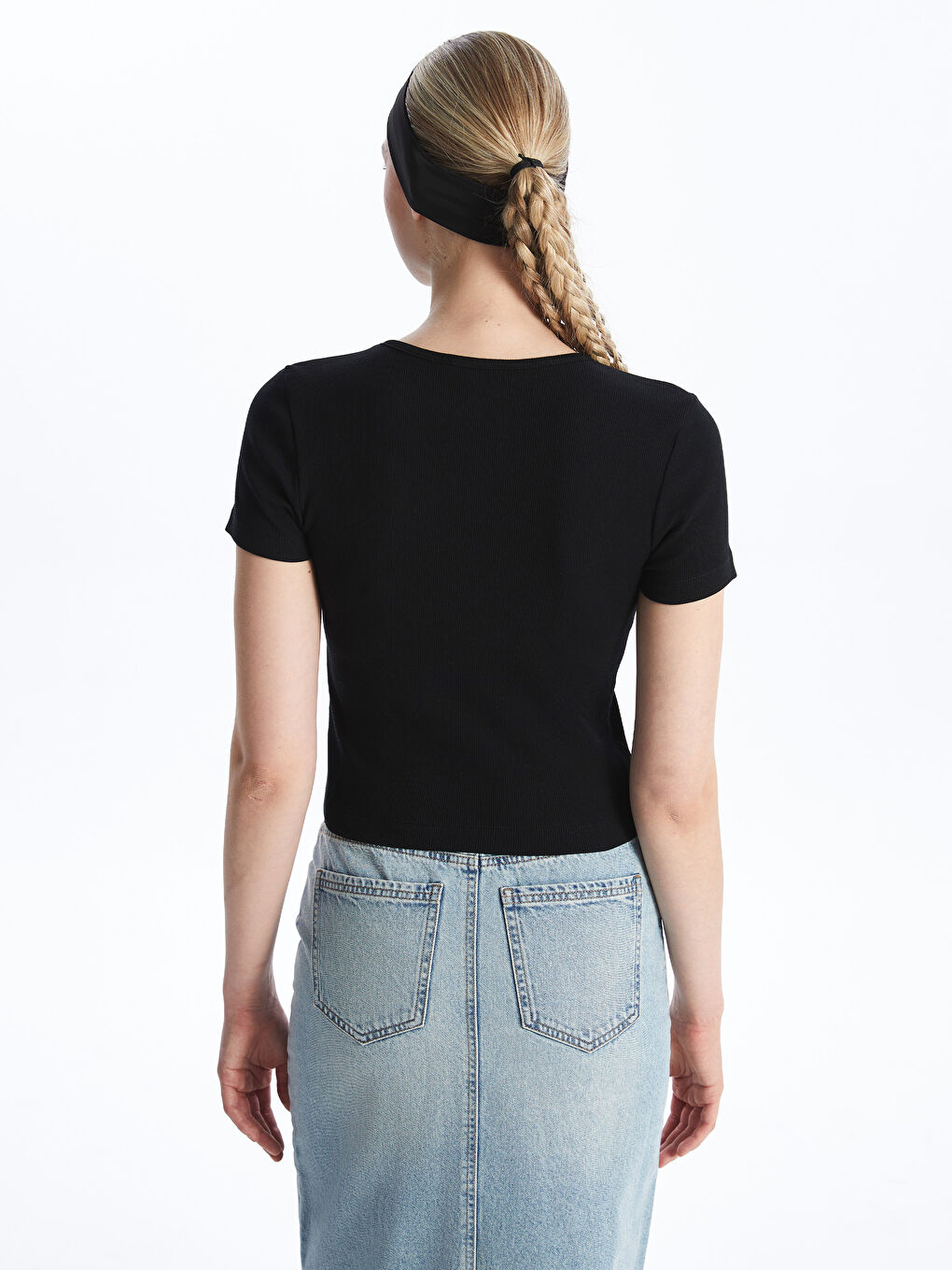 Crew Neck Plain Short Sleeve Women's Crop -S48694Z8-CVL