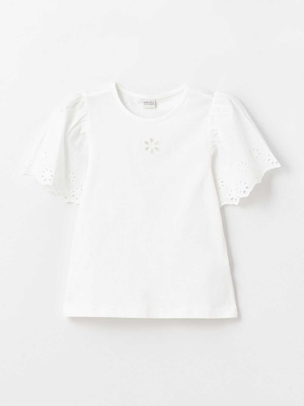 Ekru Bisiklet Yaka Fisto Detaylı Kısa Kollu Kız Çocuk Tişört-3