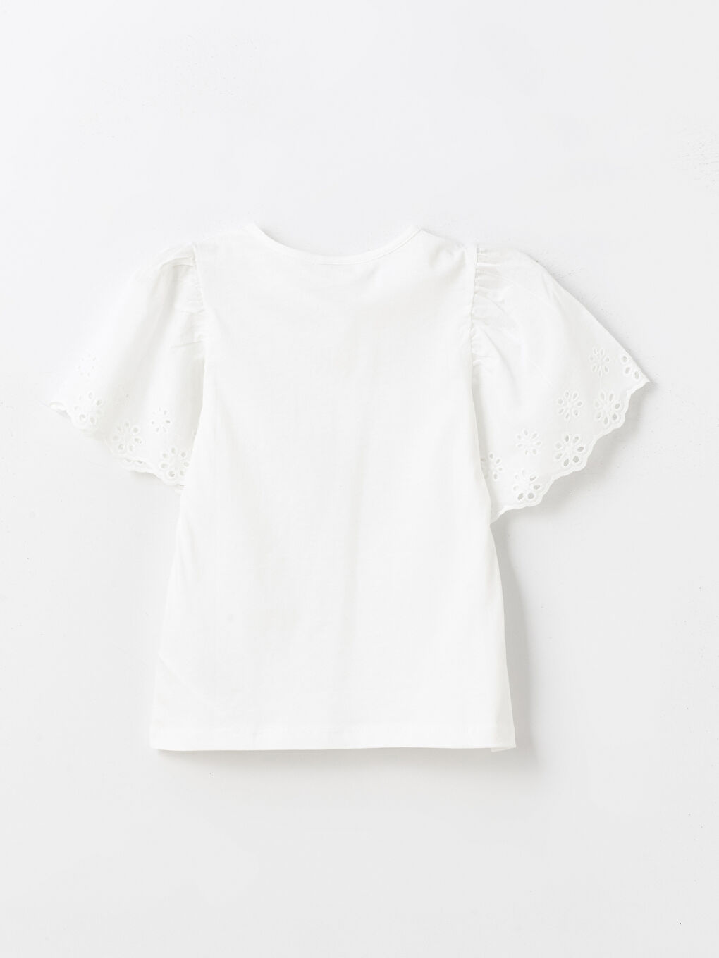 Ekru Bisiklet Yaka Fisto Detaylı Kısa Kollu Kız Çocuk Tişört-5