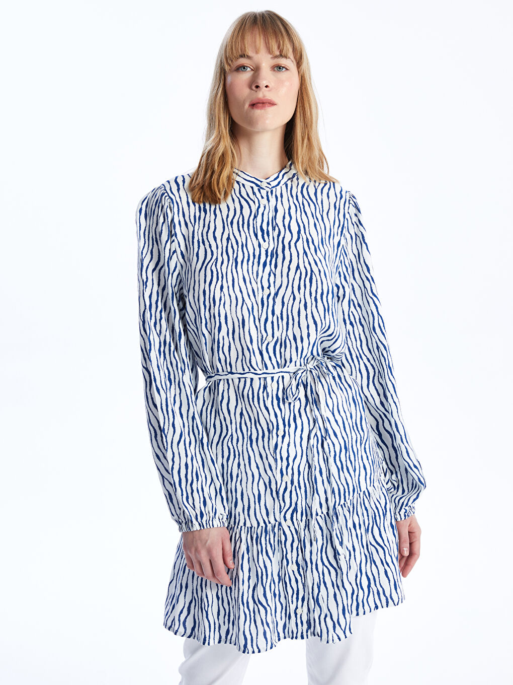 Дөңгелек жағалы өрнекті әйелдерге арналған жейде туника-1