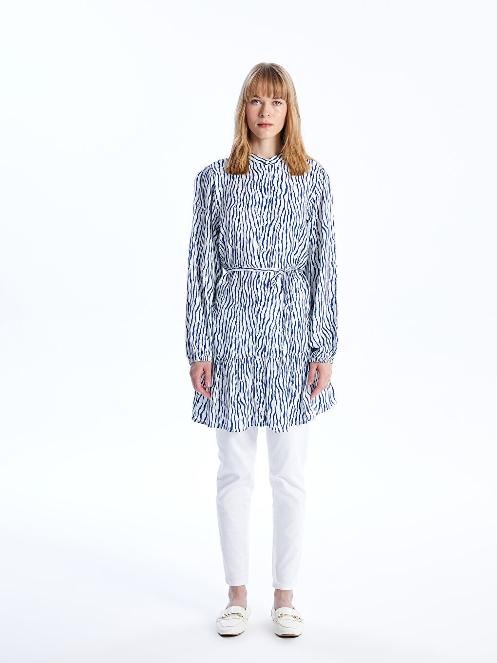 Дөңгелек жағалы өрнекті әйелдерге арналған жейде туника-2