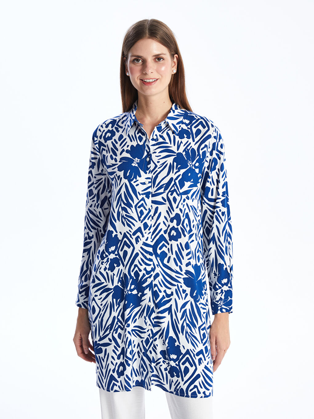 Patterned Women's Shirt Tunic -S48706Z8-LSJ