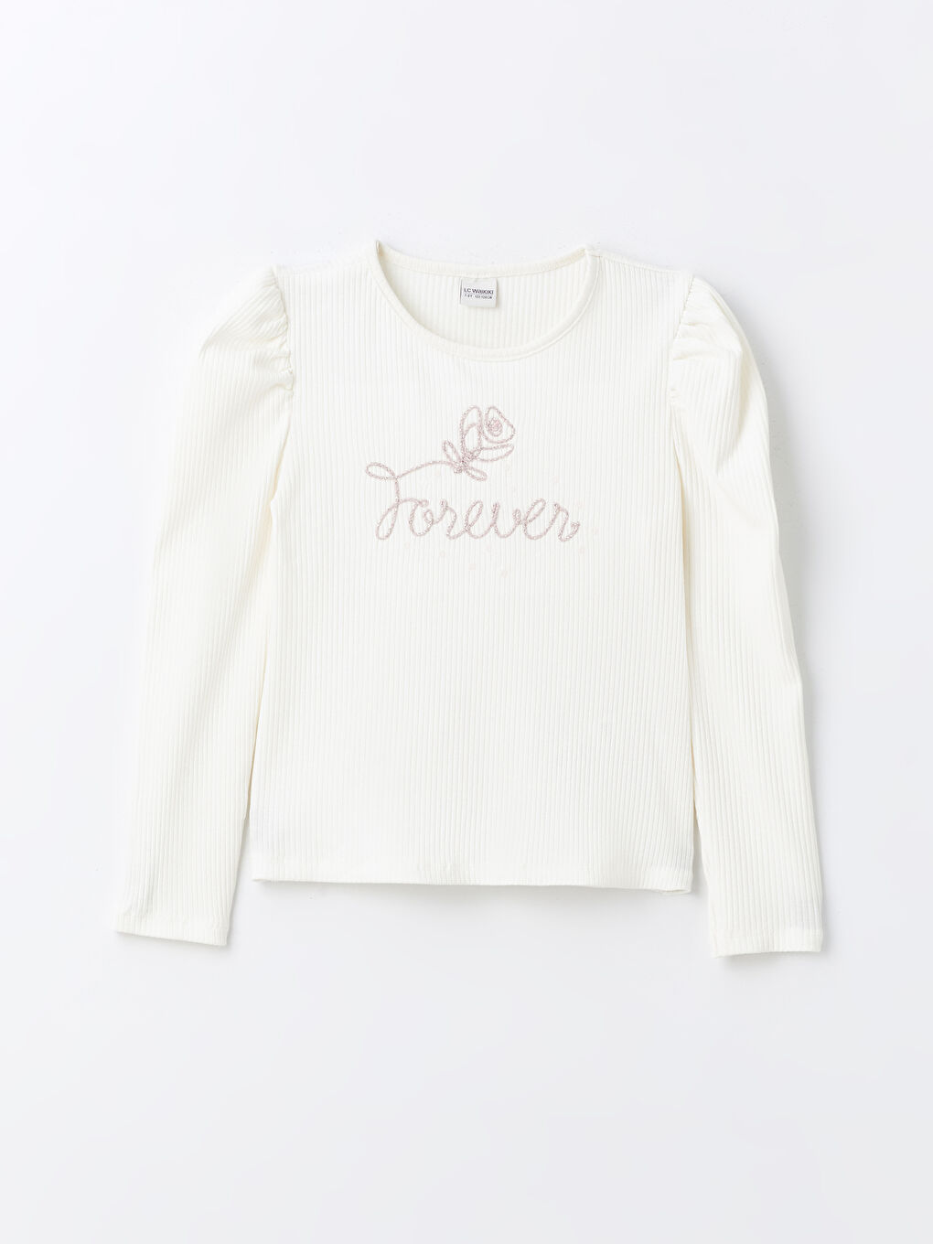 Crew Neck Embroidered Long Sleeve Girl's Crop T-Shirt -S48710Z4-FRC
