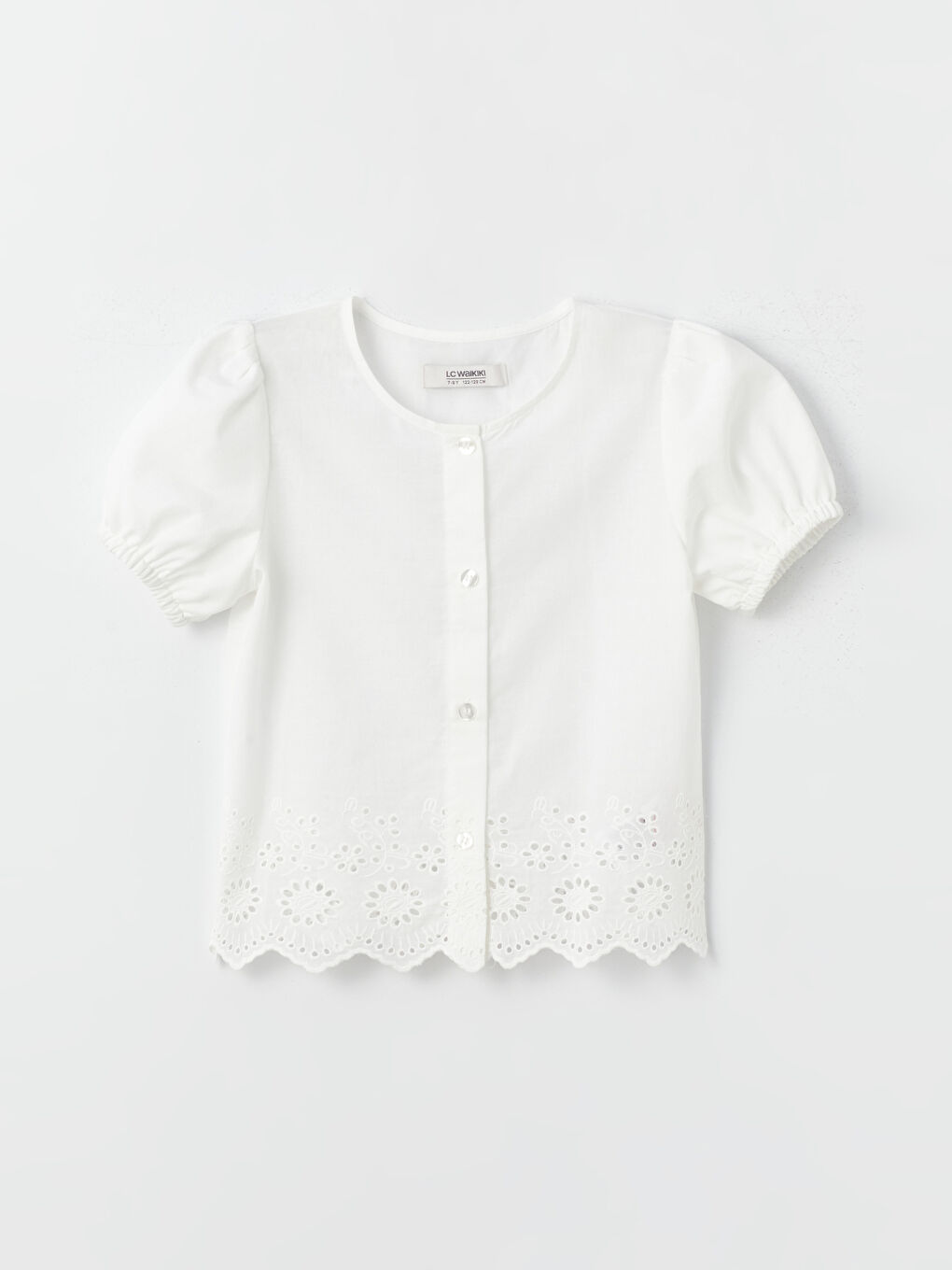 Crew Neck Broderie Detailed Short Sleeve Girls' Shirt -S48720Z4-R9J