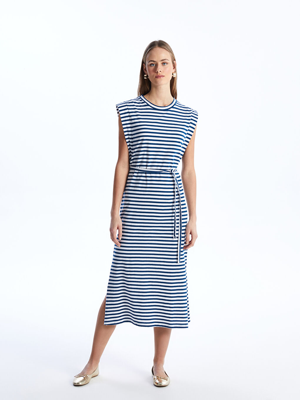 Street One Damen Kleid Gestreift - Leichter Midi Schnitt Mit Seitenschlitzen