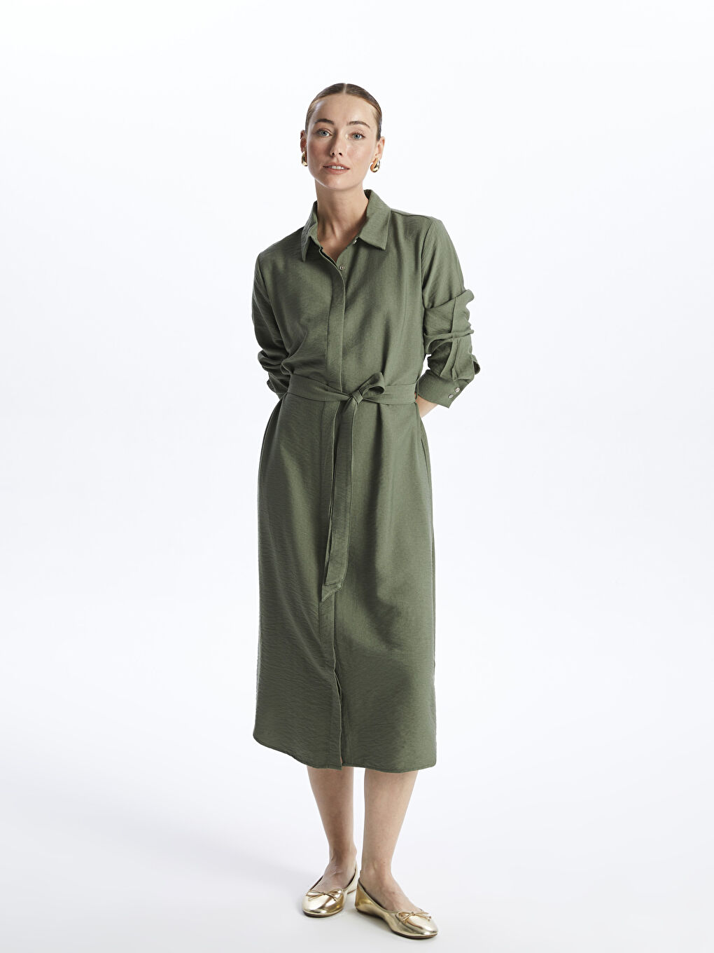 Rochie cămașă simplă cu mânecă lungă pentru femei