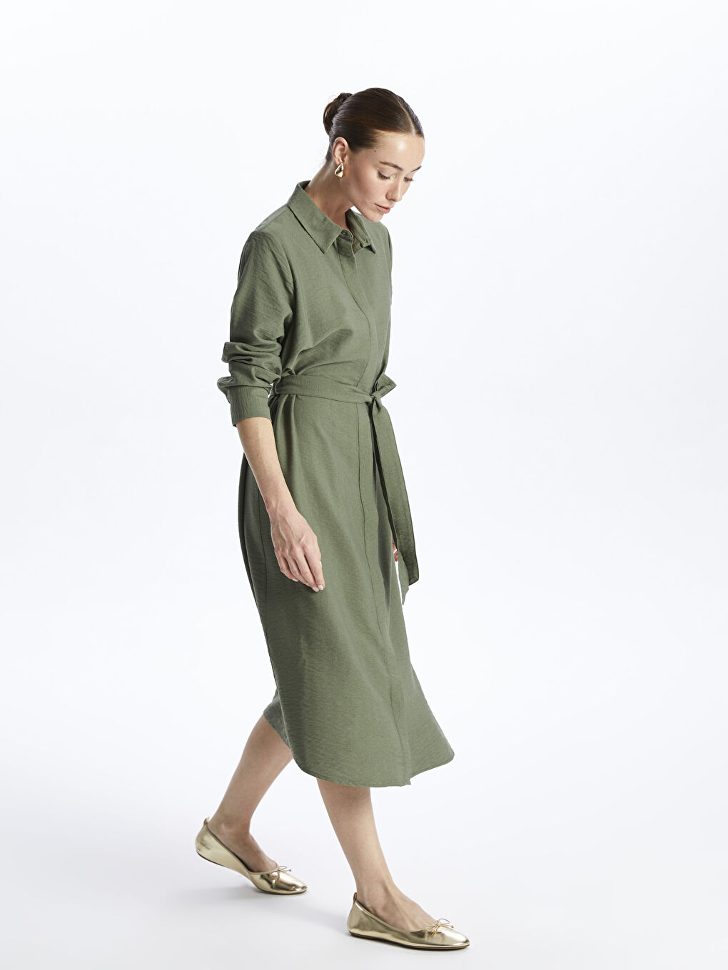 Rochie cămașă simplă cu mânecă lungă pentru femei-1