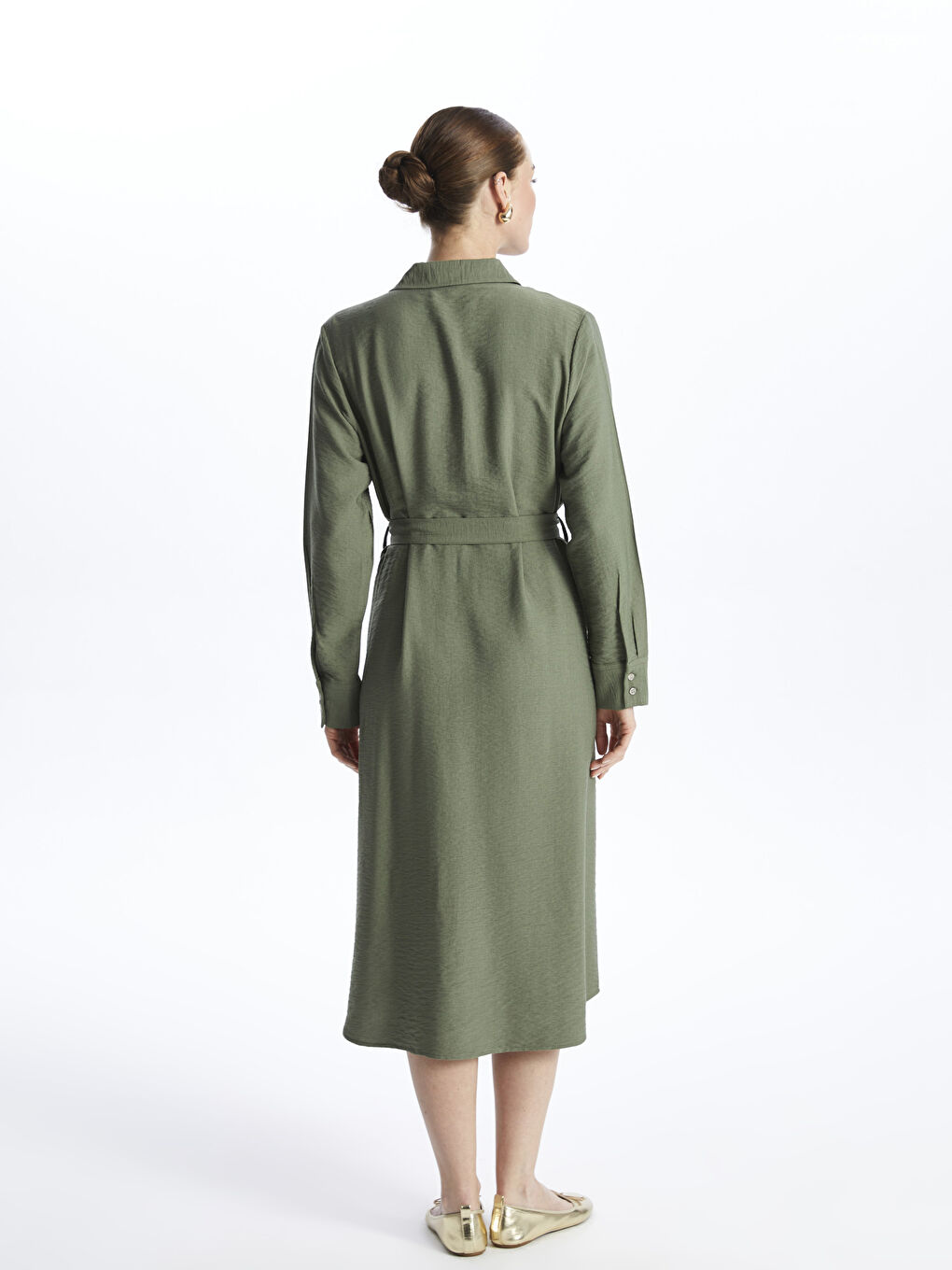 Rochie cămașă simplă cu mânecă lungă pentru femei-5