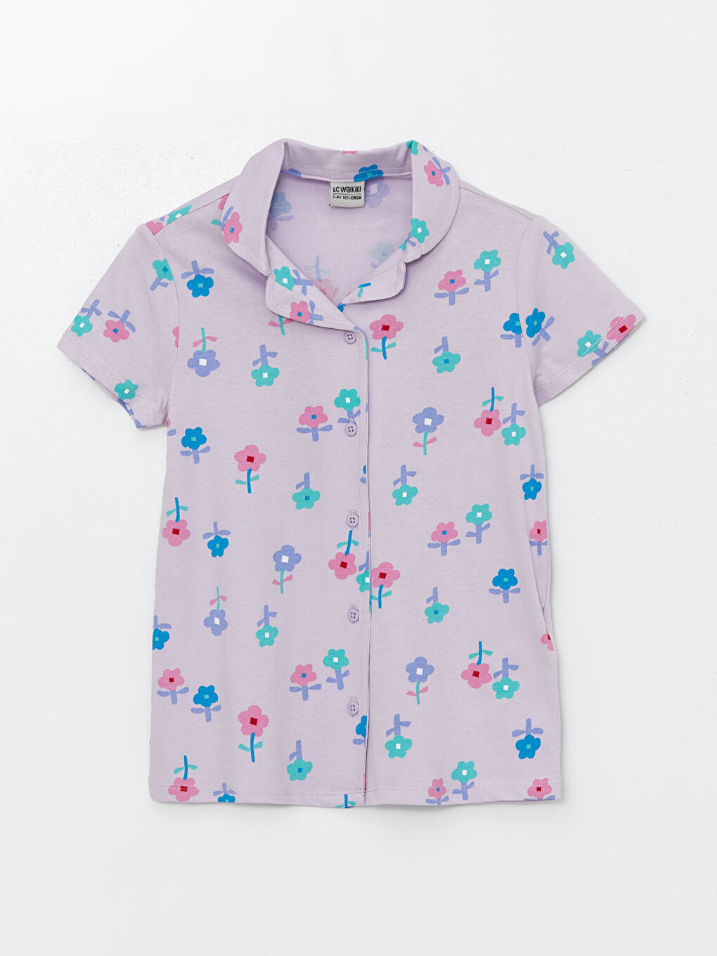 Shirt Collar Printed Short Sleeve Girls' Pyjama Set -S48805Z4-LSC