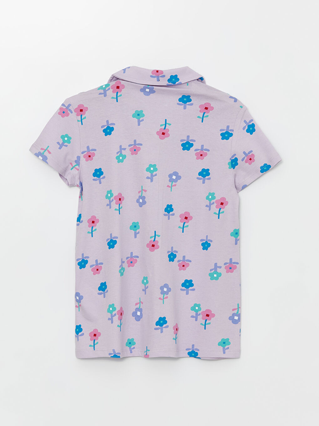 Shirt Collar Printed Short Sleeve Girls' Pyjama Set -S48805Z4-LSC