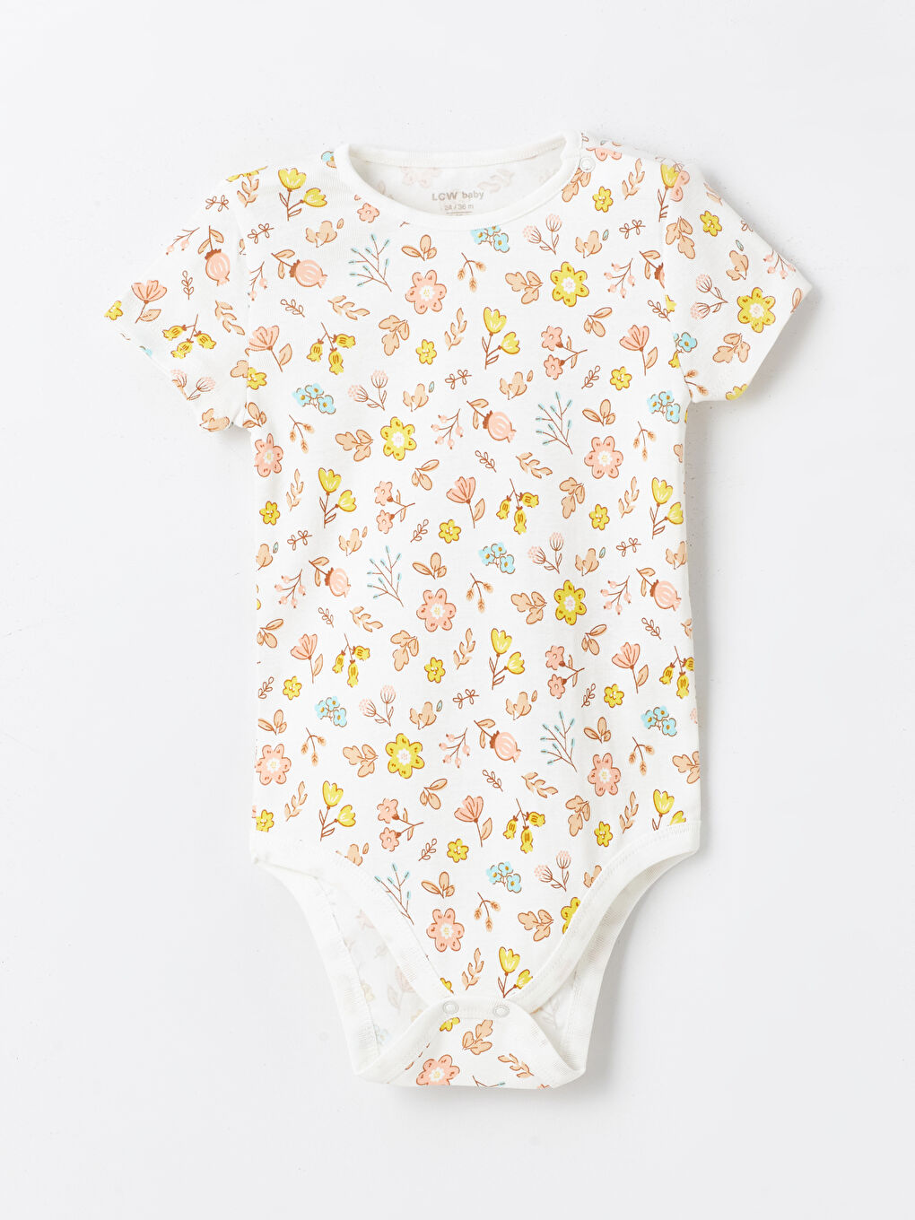 Ekru Bisiklet Yaka Kısa Kollu Baskılı Kız Bebek Çıtçıtlı Bodysuit