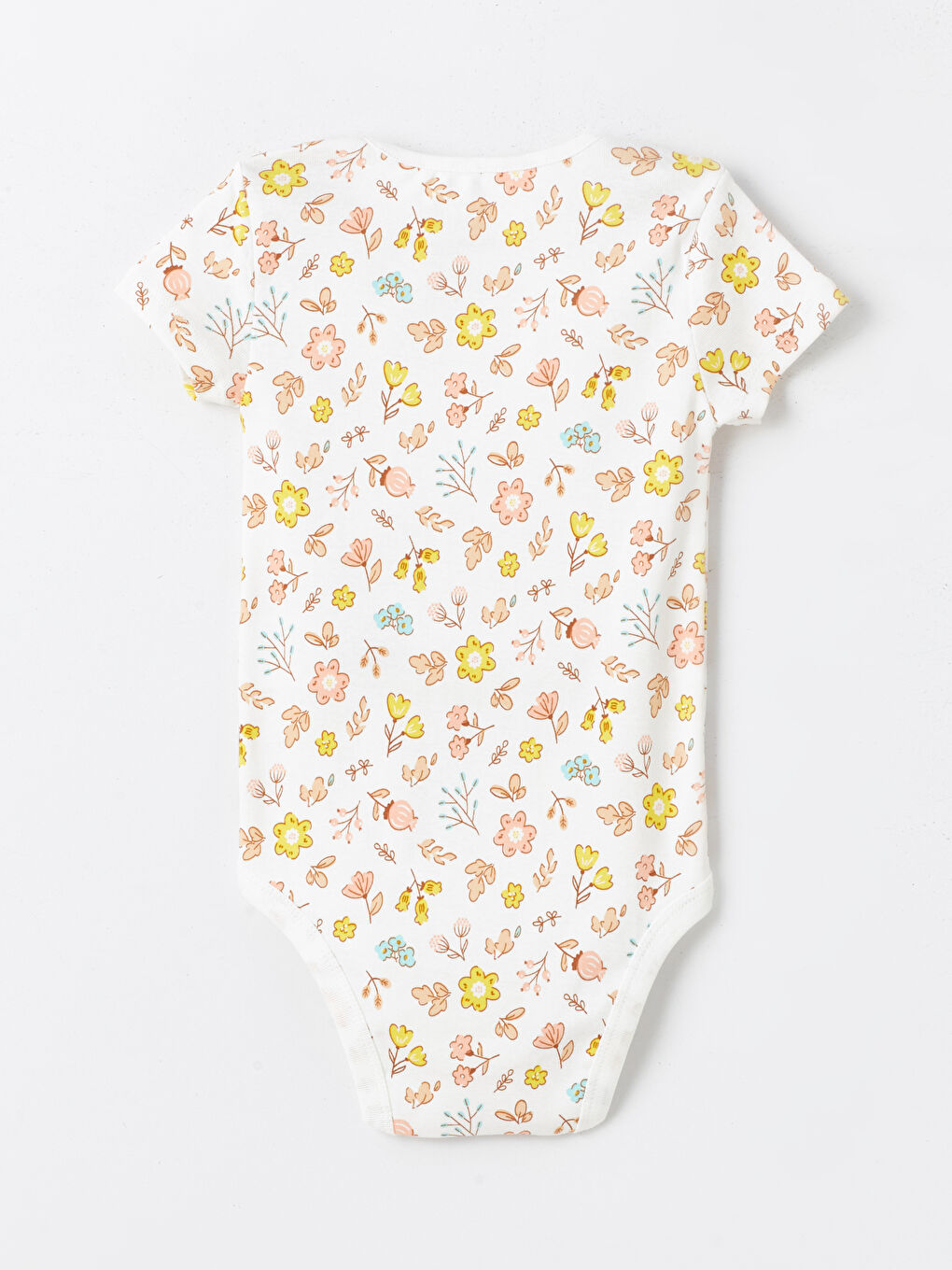 Ekru Bisiklet Yaka Kısa Kollu Baskılı Kız Bebek Çıtçıtlı Bodysuit-1