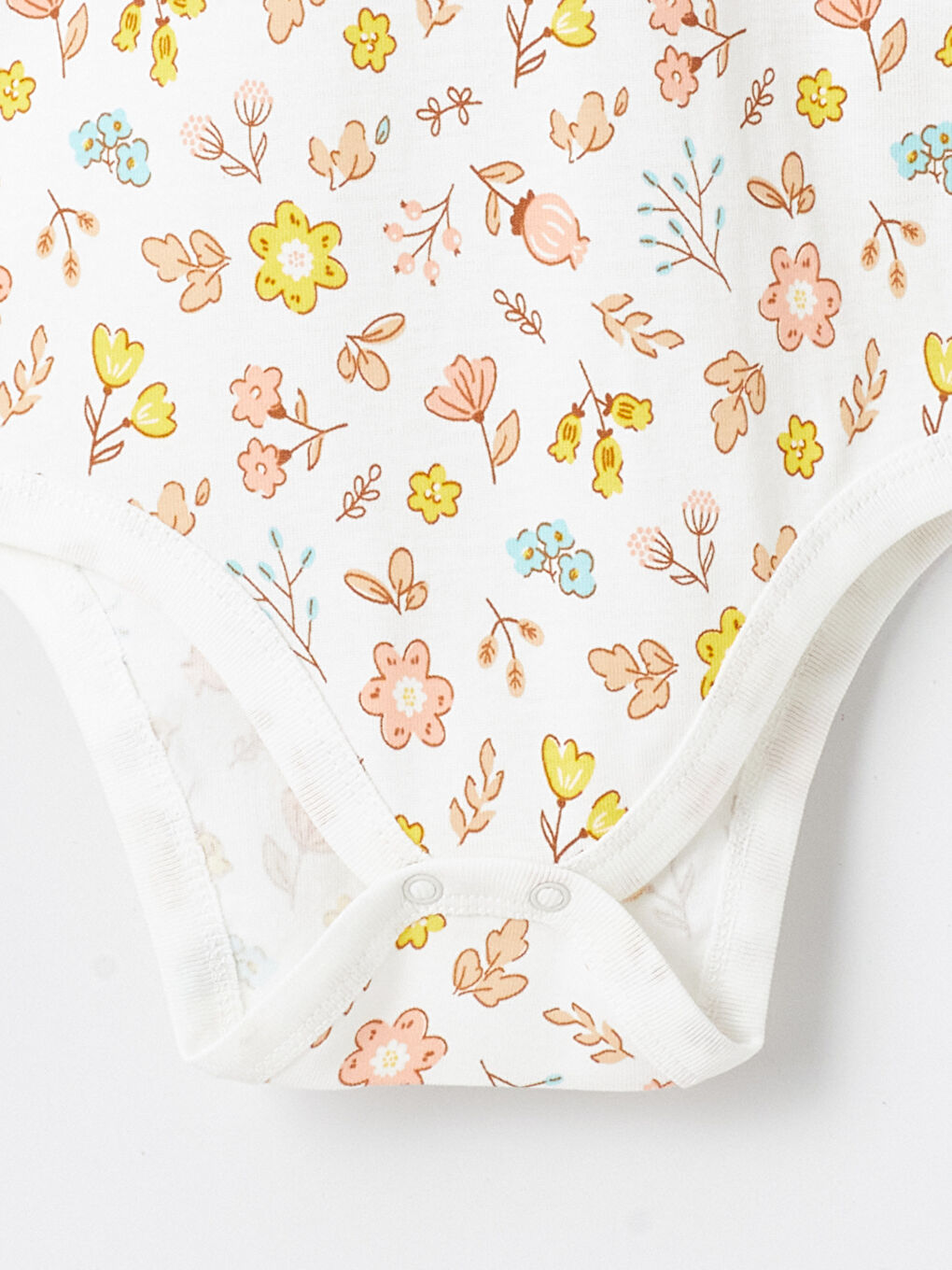 Ekru Bisiklet Yaka Kısa Kollu Baskılı Kız Bebek Çıtçıtlı Bodysuit-2