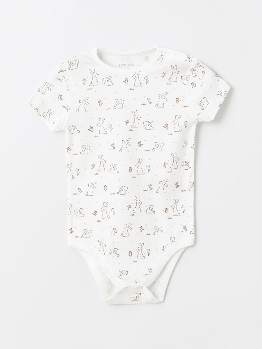 Ekru Bisiklet Yaka Baskılı Kız Bebek Çıtçıtlı Body