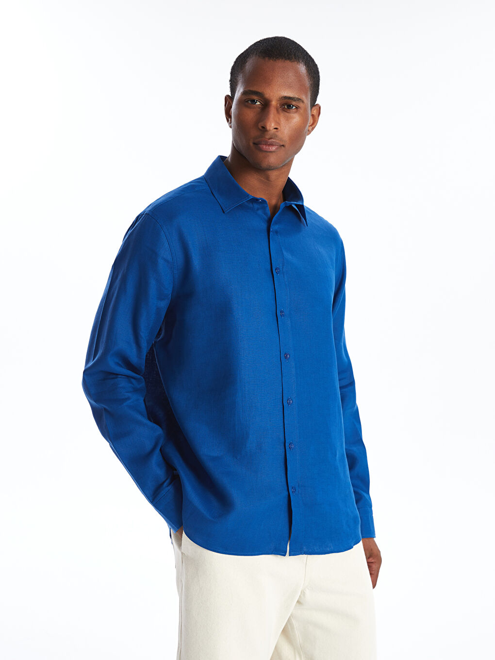 Regular Fit Long Sleeve Linen Men's Shirt -S48866Z8-HLM