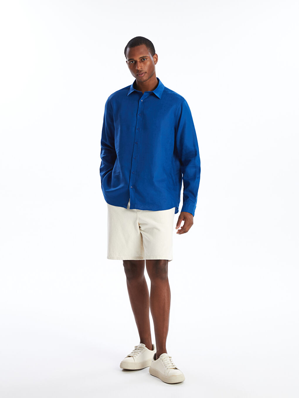 Regular Fit Long Sleeve Linen Men's Shirt -S48866Z8-HLM