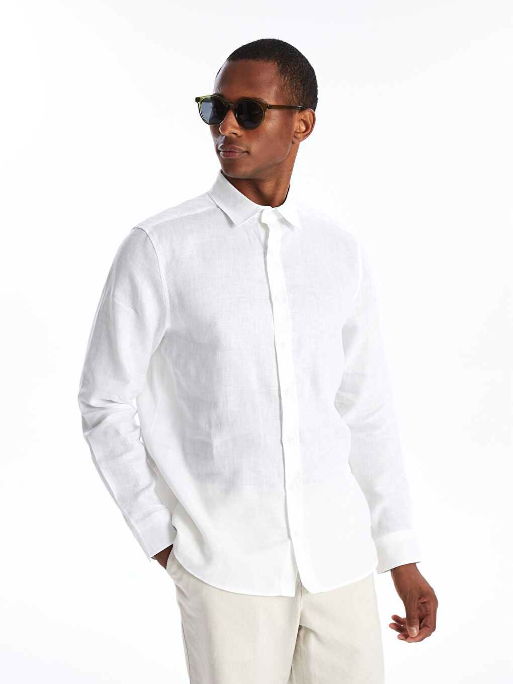 Regular Fit Long Sleeve Linen Men's Shirt -S48866Z8-Q6K