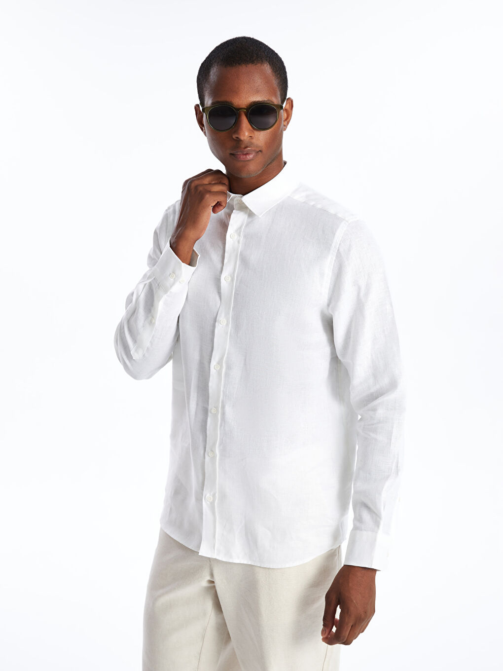 Regular Fit Long Sleeve Linen Men's Shirt -S48866Z8-Q6K