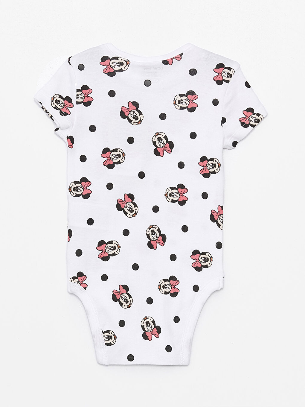 LCW baby Ekru Baskılı Bisiklet Yaka Kısa Kollu Minnie Mouse Baskılı Kız Bebek Çıtçıtlı Body 2'li - 5