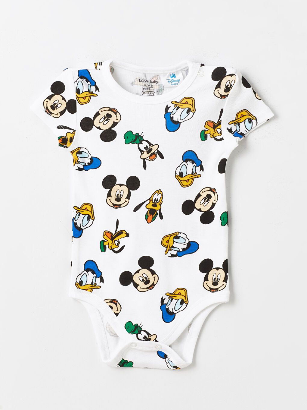 Ekru Bisiklet Yaka Kısa Kollu Mickey Mouse Baskılı Erkek Bebek Çıtçıtlı Body
