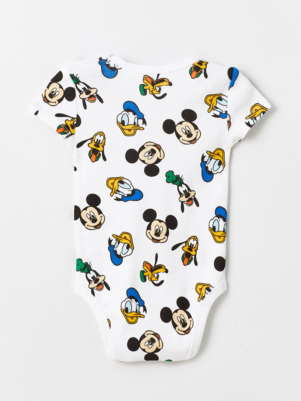 Ekru Bisiklet Yaka Kısa Kollu Mickey Mouse Baskılı Erkek Bebek Çıtçıtlı Body-1