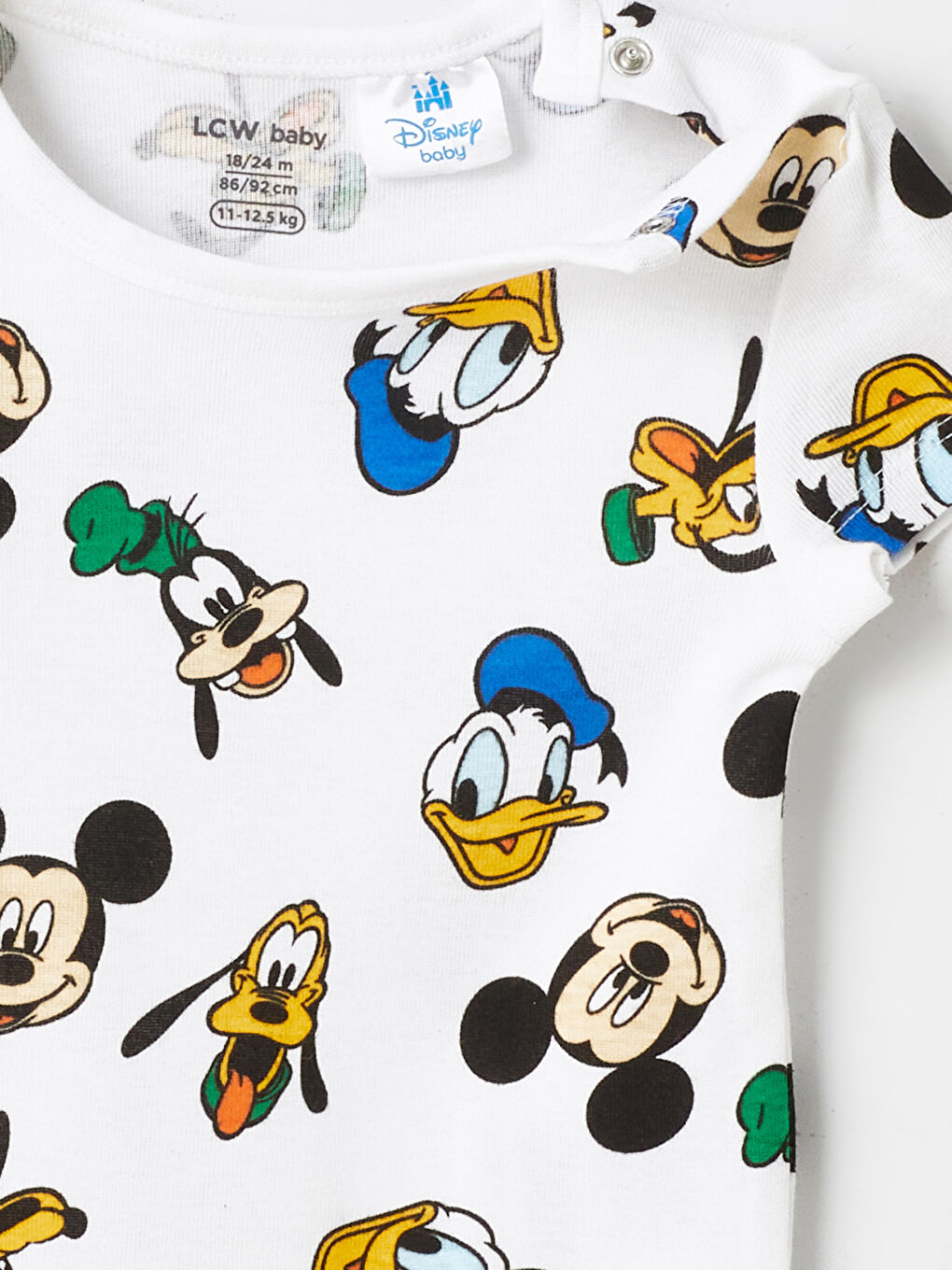 Ekru Bisiklet Yaka Kısa Kollu Mickey Mouse Baskılı Erkek Bebek Çıtçıtlı Body-2