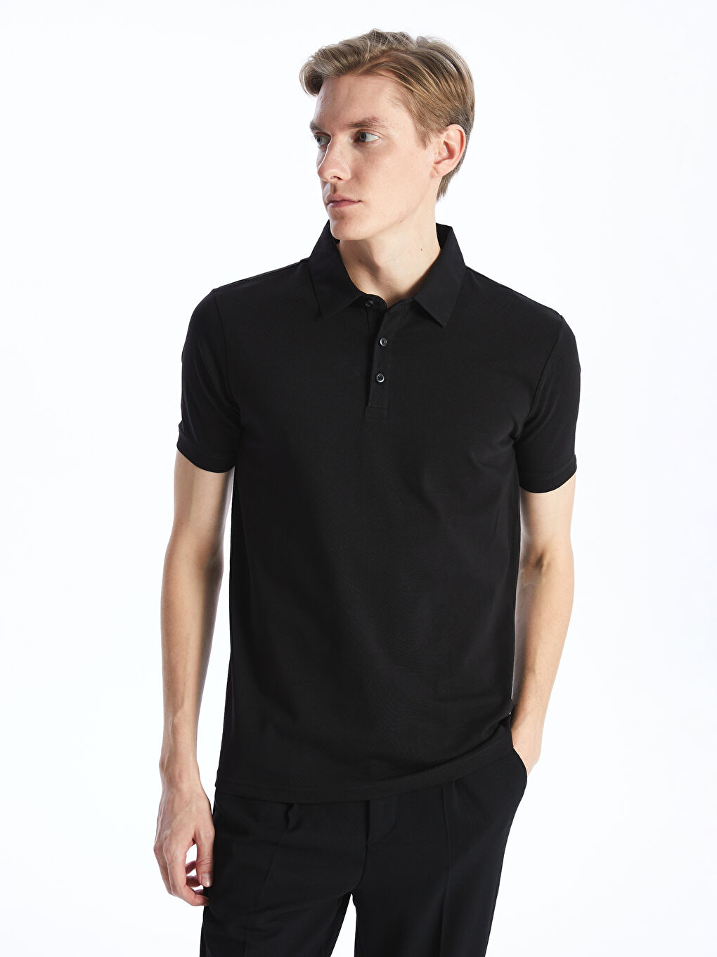 Siyah Polo Yaka Kısa Kollu Erkek Tişört
