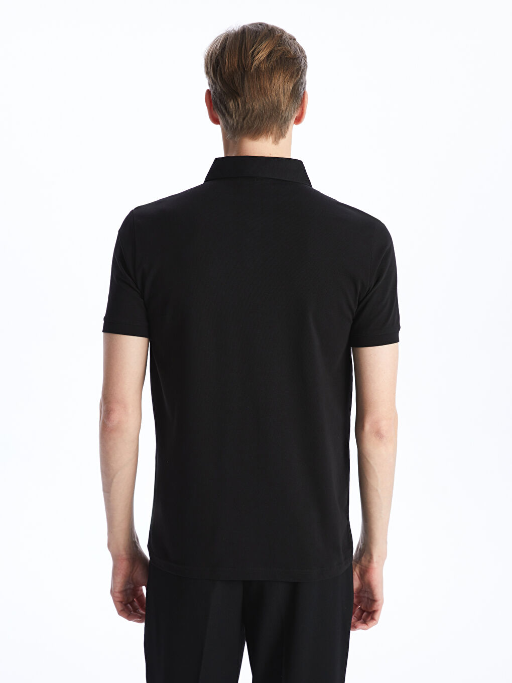 Siyah Polo Yaka Kısa Kollu Erkek Tişört-3