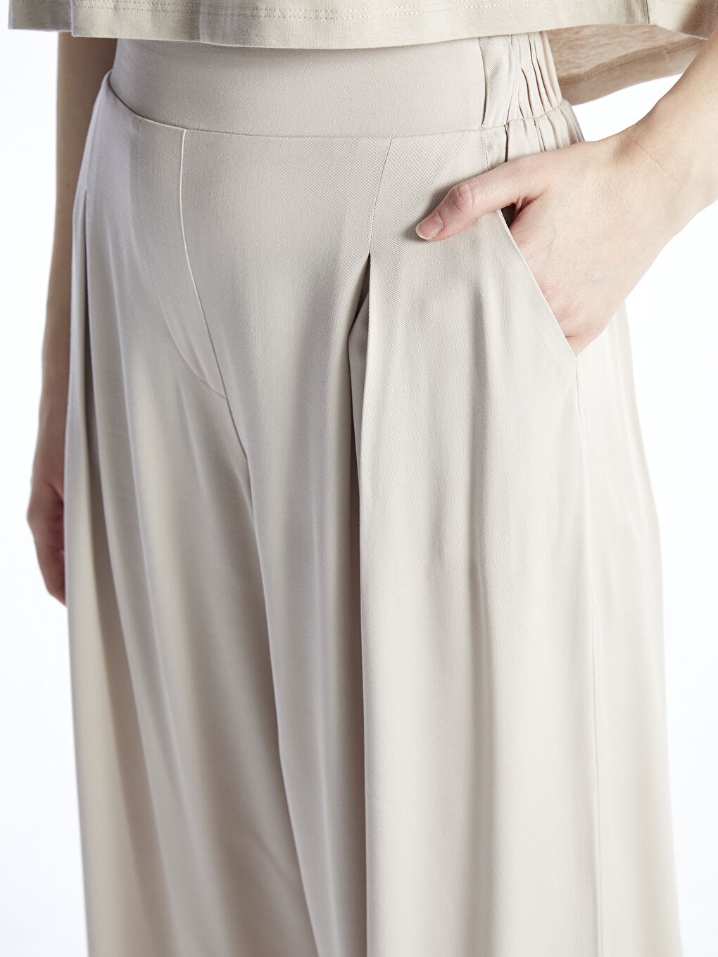 XSIDE Elasticated Waist Plain Wide Leg Women's Trousers -S48926Z8-CTL
