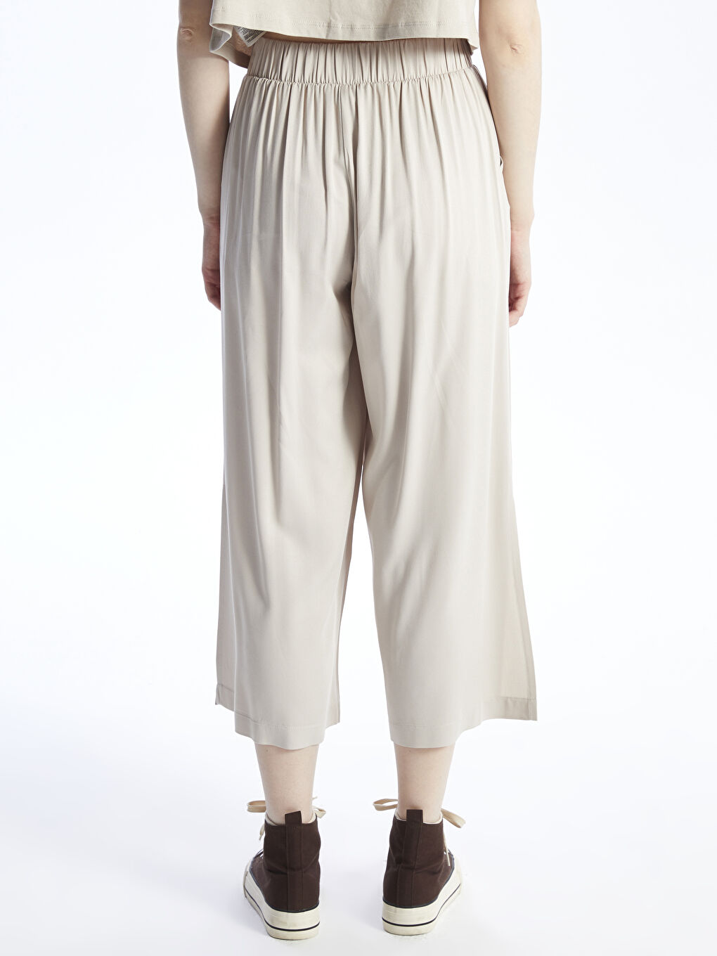 XSIDE Elasticated Waist Plain Wide Leg Women's Trousers -S48926Z8-CTL
