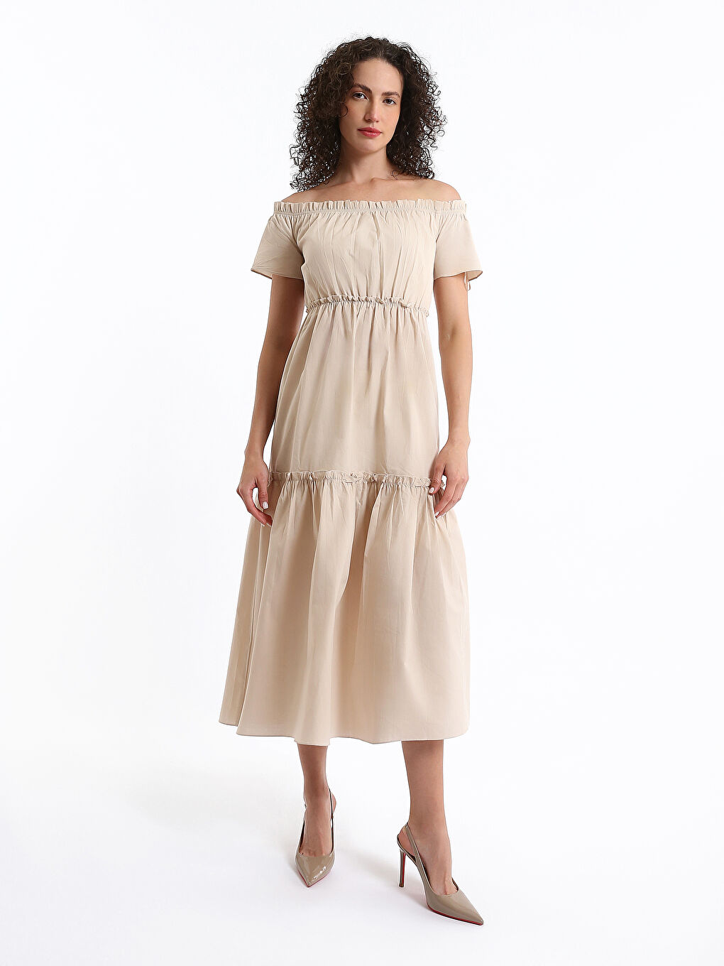 Платье с вырезом лодочкой, однотонное, с коротким рукавом для женщин-1