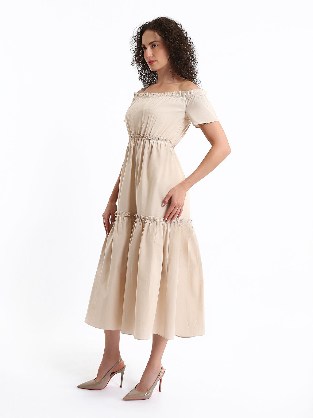 Платье с вырезом лодочкой, однотонное, с коротким рукавом для женщин-5