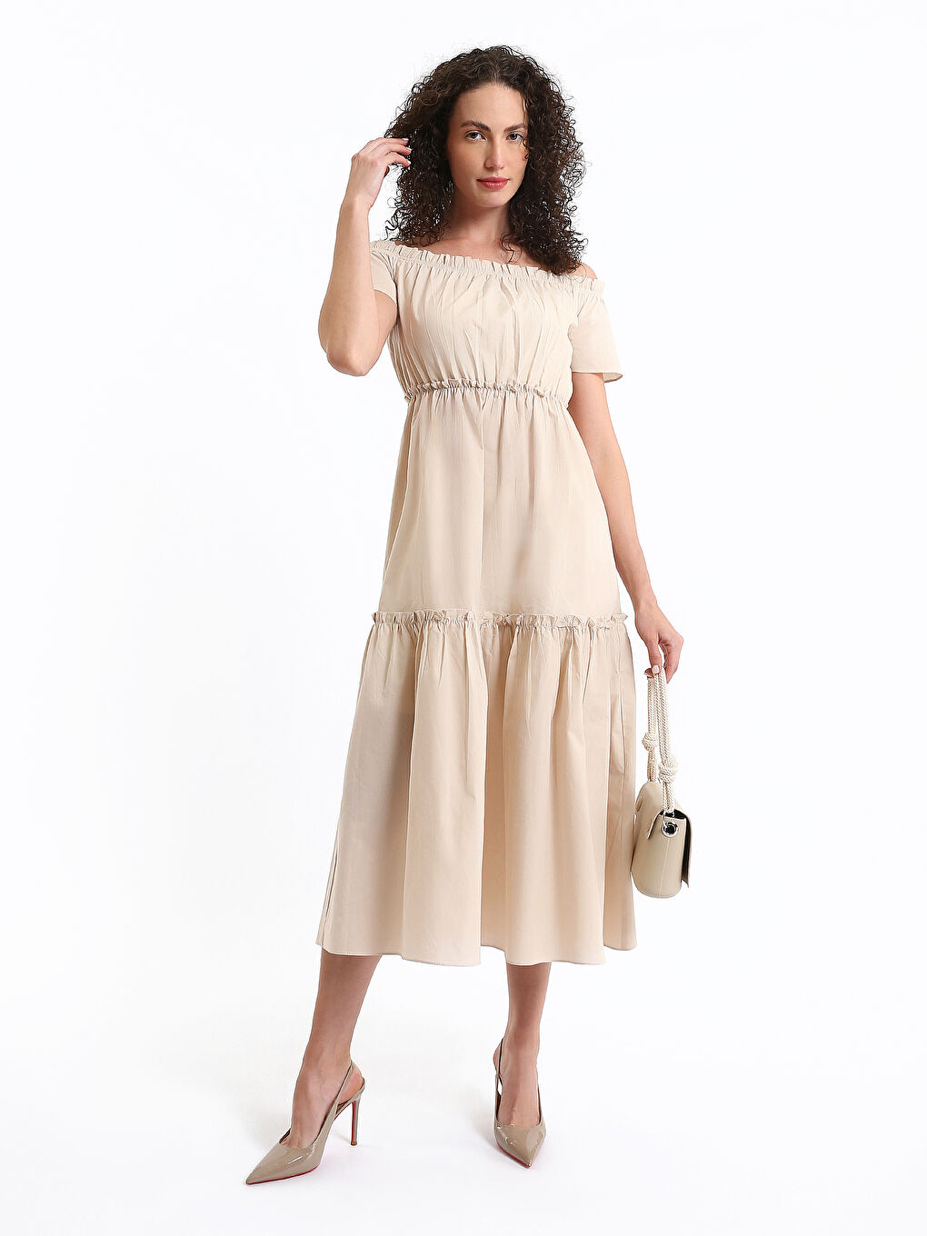 Платье с вырезом лодочкой, однотонное, с коротким рукавом для женщин-2