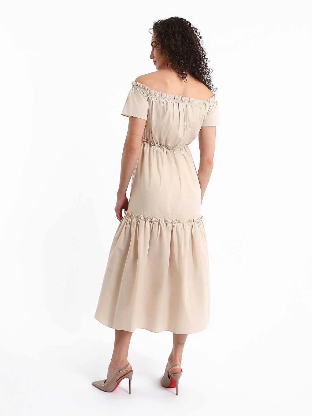 Платье с вырезом лодочкой, однотонное, с коротким рукавом для женщин-8