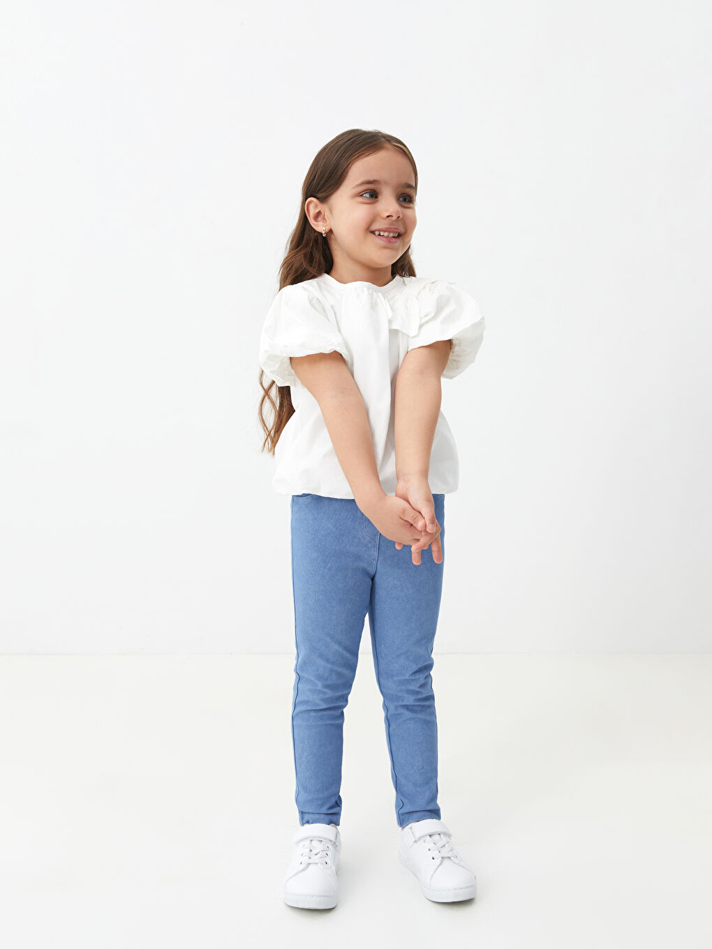 LCW baby İndigo Beli Lastikli Kız Bebek Jean Tayt