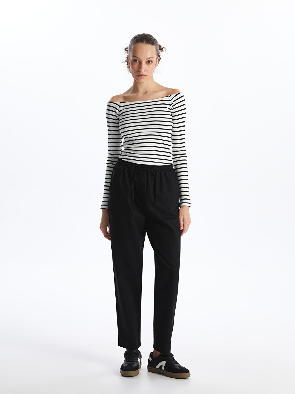 Elasticated Waist Plain Linen Blend Women's Trousers -S48946Z8-CVL