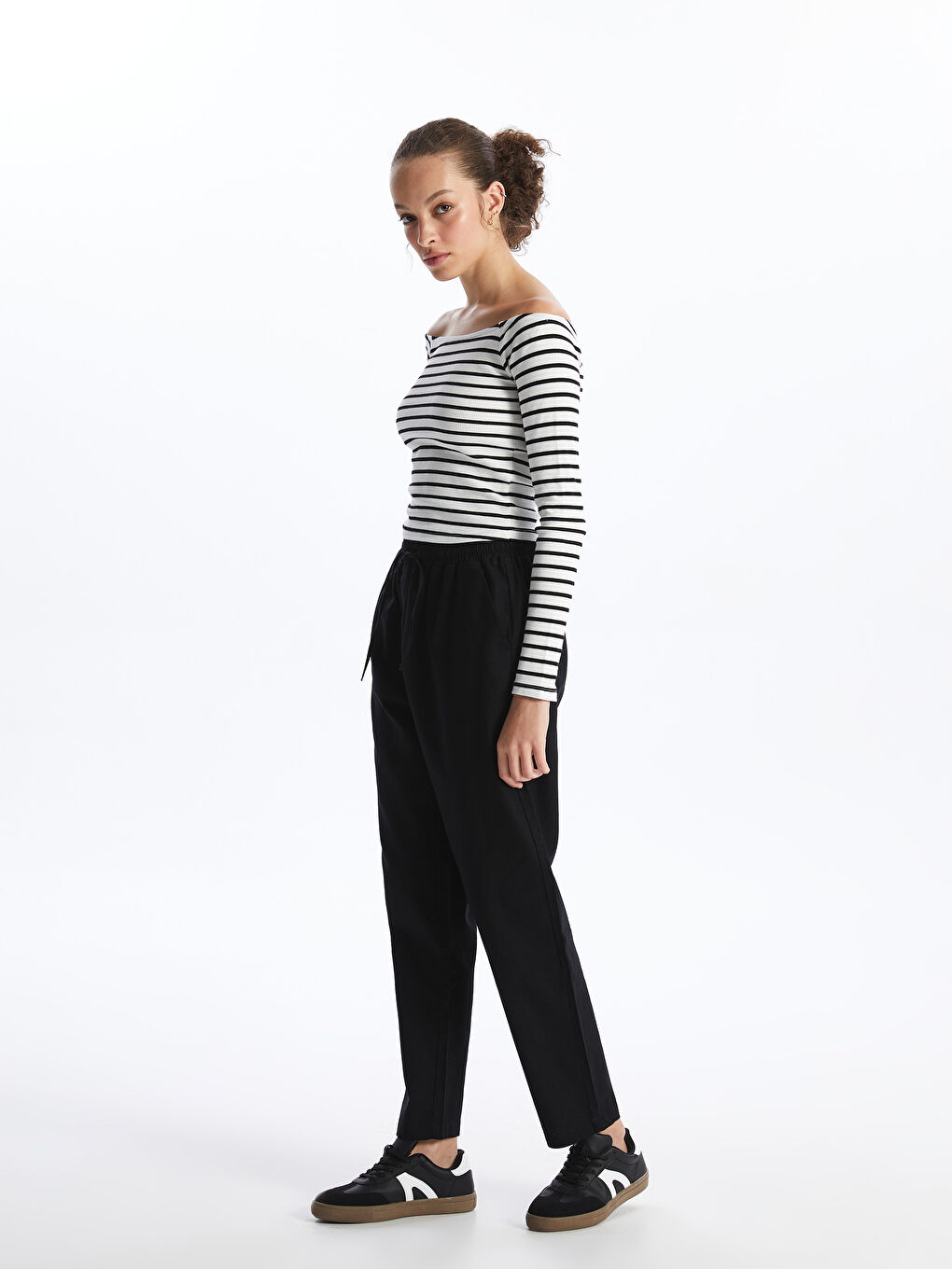 Elasticated Waist Plain Linen Blend Women's Trousers -S48946Z8-CVL