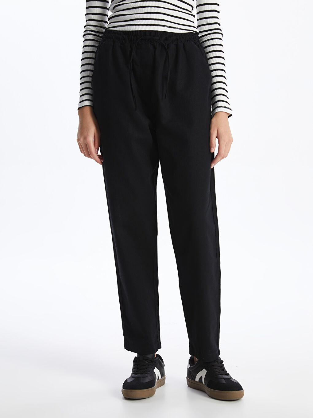 Elasticated Waist Plain Linen Blend Women's Trousers -S48946Z8-CVL